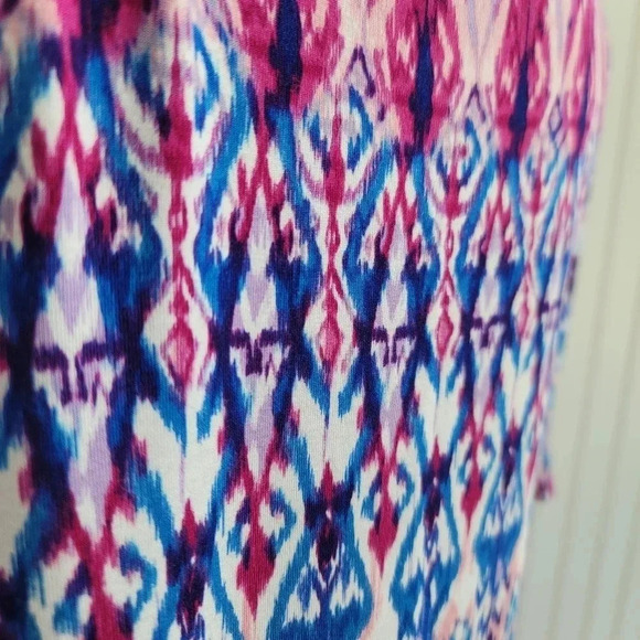 Chico’s Pastel Ikat Print Keyhole Short Dress Warm Multi Size 0 Small Blue Pink - Picture 6 of 12